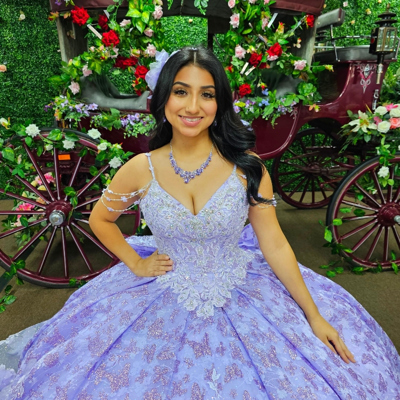 Lavande brillant princesse Quinceanera robes 3D fleur appliques dentelle perles Corset cendrillon bal doux 16 robe vestidos de 15