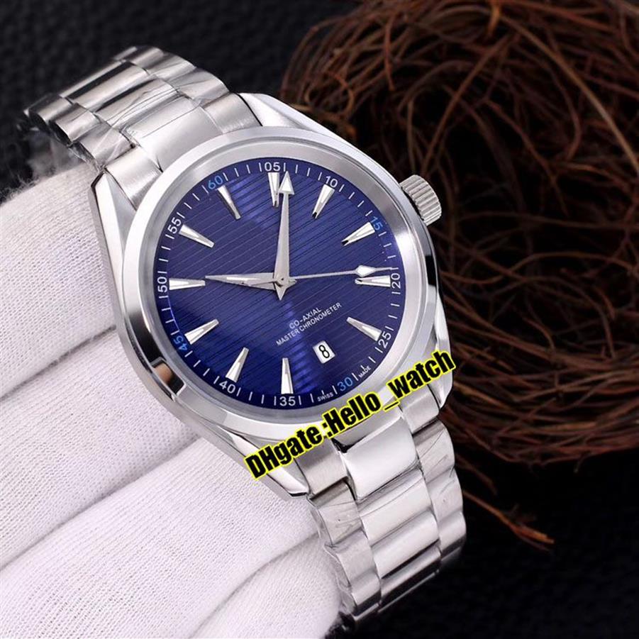 Дешевые новые Aqua Terra 150M 220 10 41 21 03 001 Автоматические мужские часы с синим текстурным циферблатом Серебряные стрелки A2813 Браслет из нержавеющей стали W226d