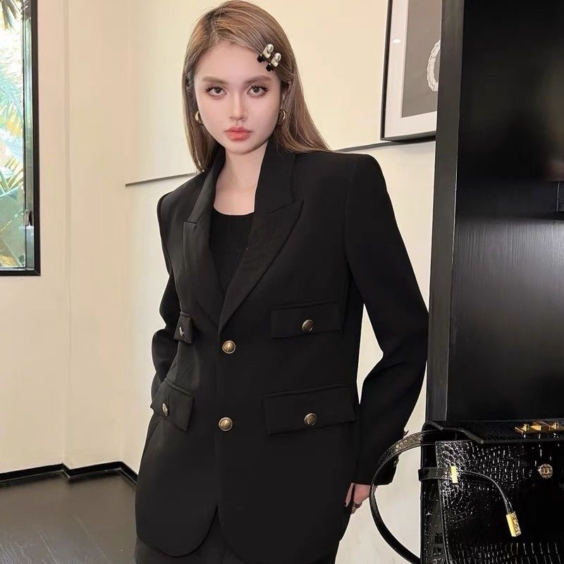 Kvinnors designer blazer jacka kappa kläder akademisk stil vår höst ny svart släppt topp