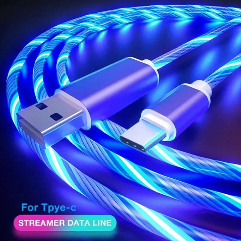 2A Phone Cables Fast  LED Flowing Light Cable Charging Line Streamer Quick Charge Wire for Samsung  Xiaomi phones