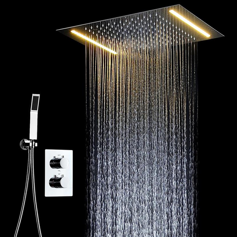 LED Multi-functional Lights Bathroom Shower Set Accessories Faucet Panel Tap and cold water Mixer LED Ceiling Head Rainfall Wa3073