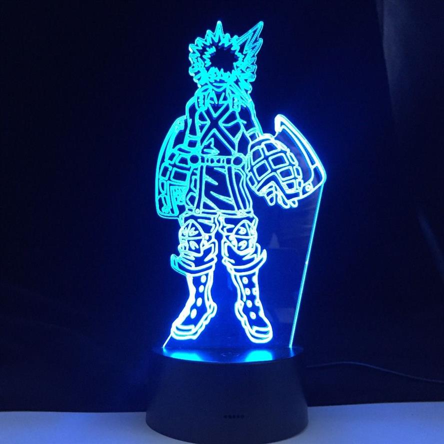 Anime My Hero Academia Katsuki Bakugo Figura 3D LED Night Kids Room Nightlight Light Hand Lampouch Sensor Iluminação Presente2399