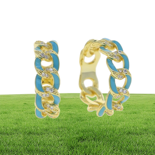 Bijoux de doigt couleur or pour femmes, Micro pavé blanc CZ rose bleu blanc émail, chaîne à maillons cubains, Ring3188864, 2021