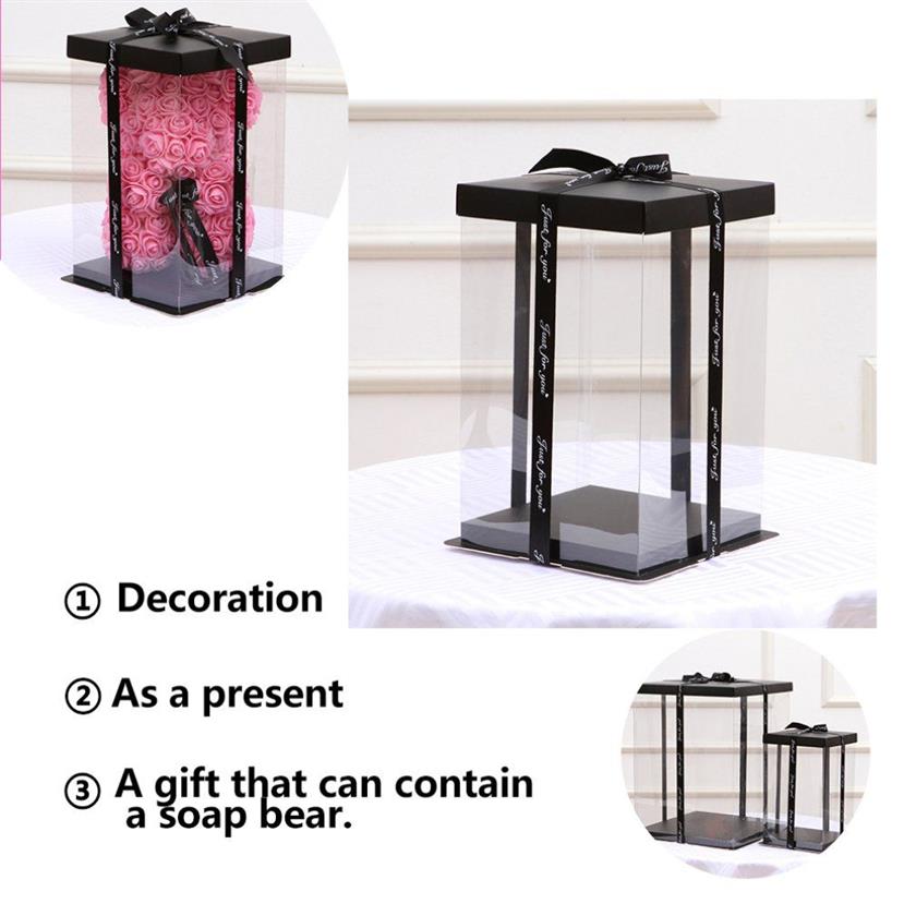 30 5x30 5x40CM 2019 Transparent Empty Gift Box for Artificial Teddy Bear Rose Flower Gifts Box Women Plush Bear Gift1237l