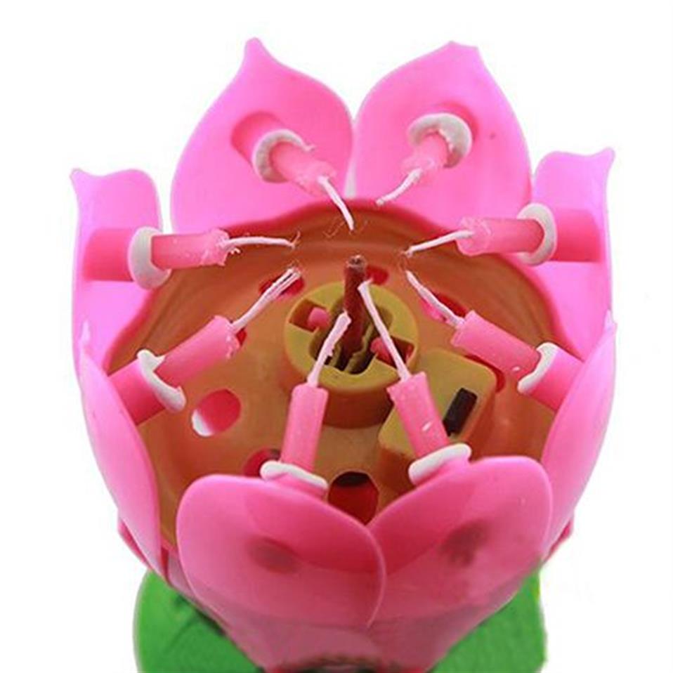 Hela musikaliska singellager Lotus Flower Birthday Party Cake Topper Candle Lights 91NM266D