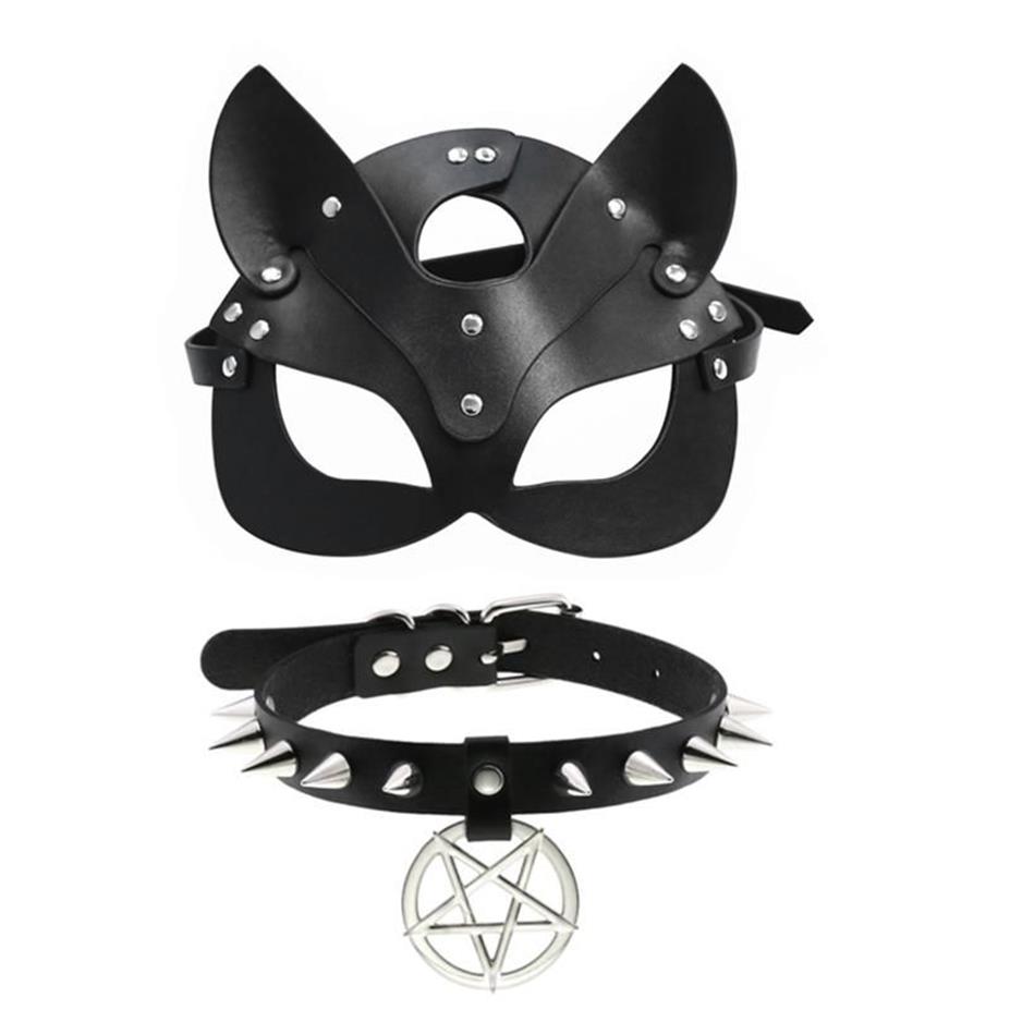 Andra evenemangsfest levererar svart läder ögonmask sm fetisch krage kvinnor halloween cosplay sex ögonbindel för män erotiska acc215m