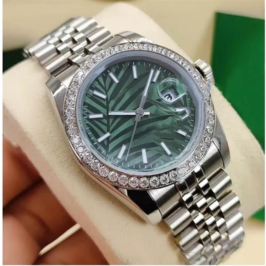 36mm Fashion Women's Automatic Movement Watch 2813 Mechanical Gold Rostless Steel Strap Women Watches Palms Leaves Dial Lady302W