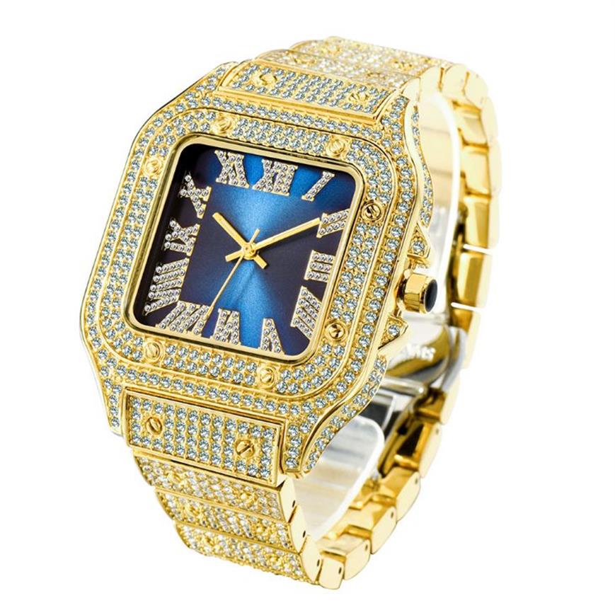 MISSFOX Romeinse schaal trendy hiphop vierkante wijzerplaat herenhorloges Klassiek tijdloos charmehorloge Volledig diamant nauwkeurig quartz uurwerk Lif298r