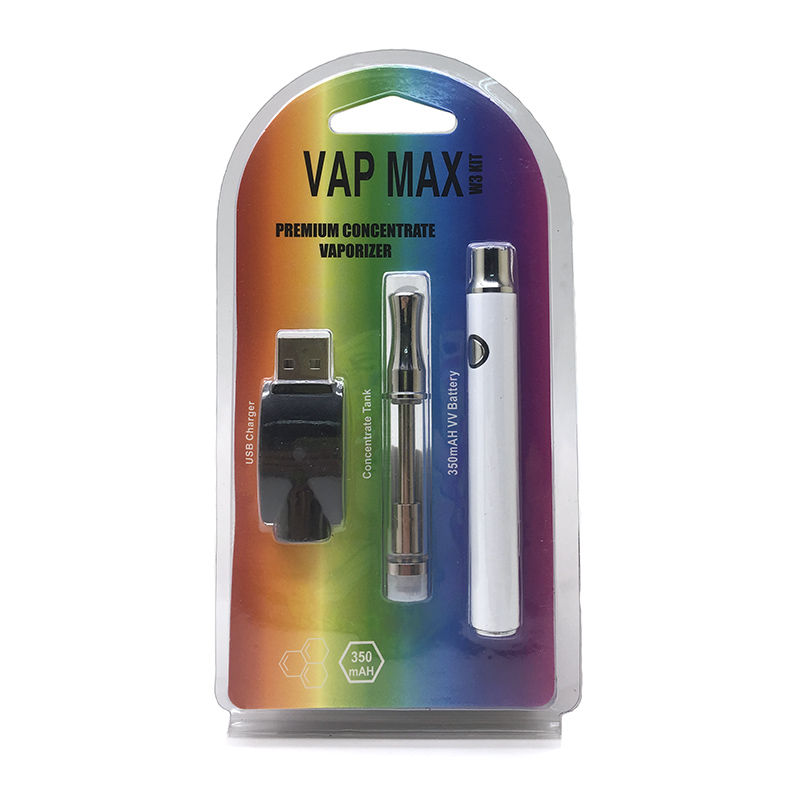 Vap Max E-cigarro Kits 350mAh Pré-aqueça a tensão da bateria ajustável com 0,5ml 1,0ml Cartucho USB Charger Blister Kit para 510 Thread Vape Pen