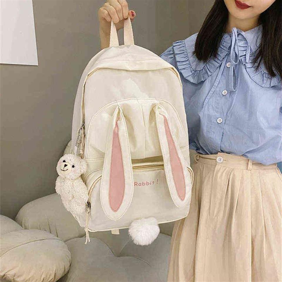 Kawaii Bunny plecak japońsko biała licealista szkolna torba szkolna 3d Rabbit Tail Bag Waterproof Waterproof Female Bag Mochila Y313L