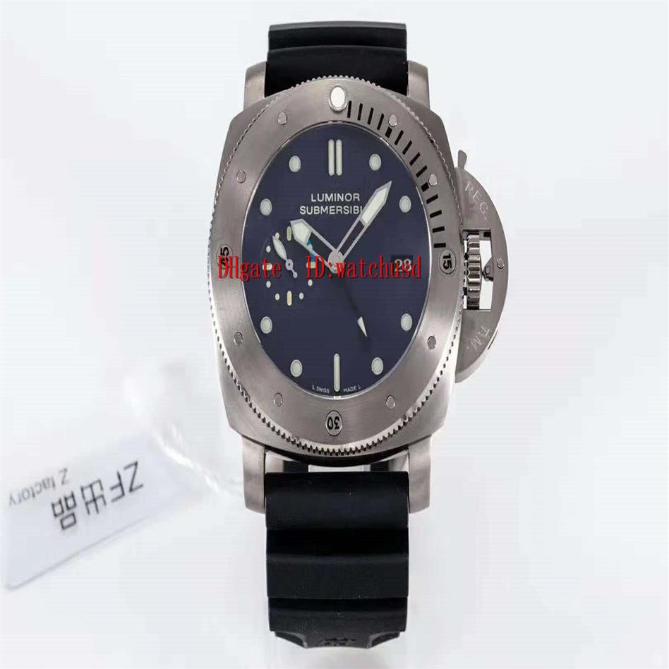 ZF Factory SUBMERSÍVEL Mens Relógios pam371 Relógio de pulso de titânio Relógio esportivo luminoso Relógios de safira à prova d'água p9001 Automático Me261s