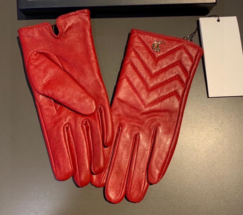 Gants en cuir de concepteur pour femmes de luxe noir rouge en cuir de mouton lettre gant dames écran tactile hiver épais chaud Gunine cuirs mitaines