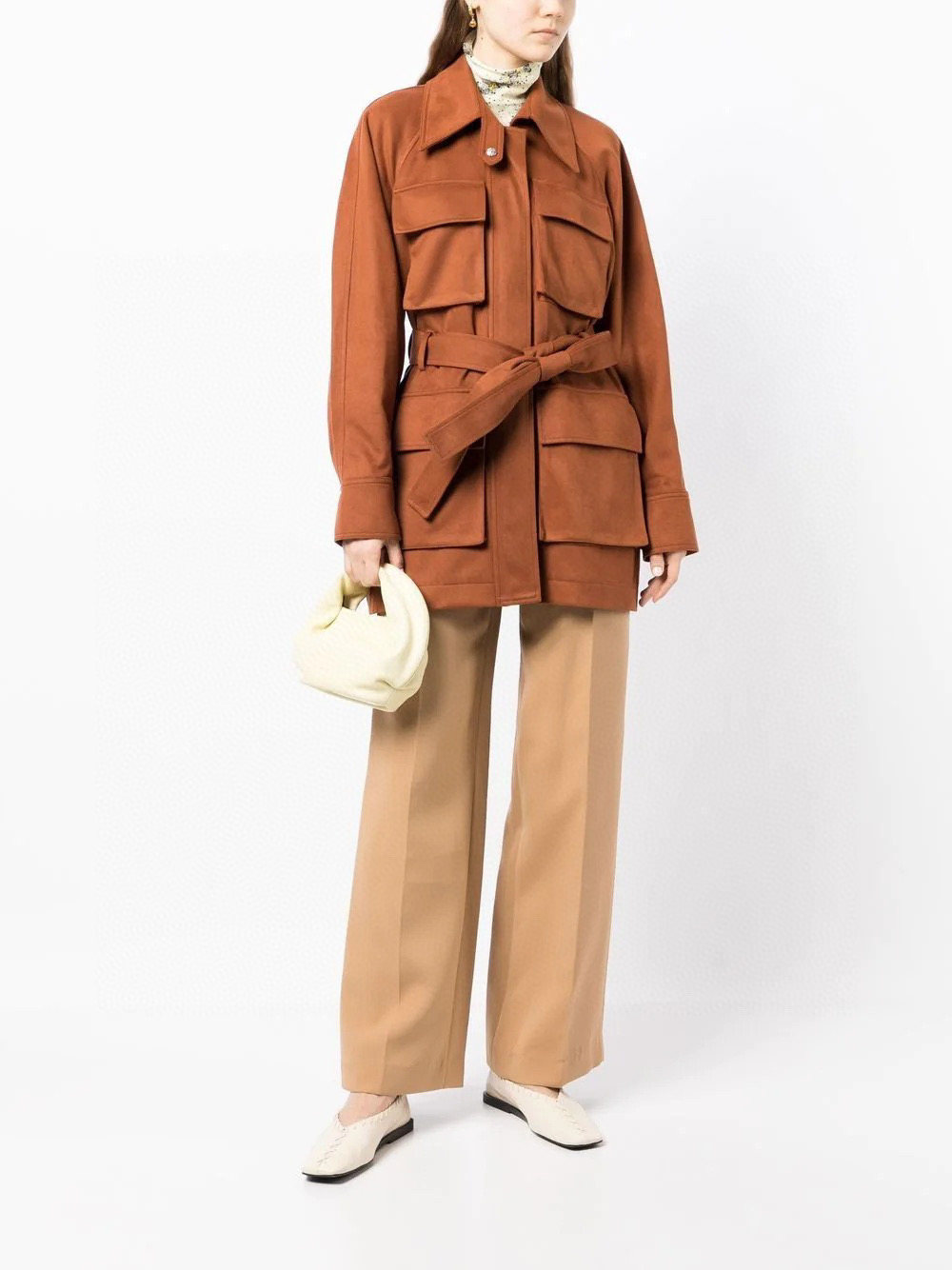 Julkvinnors bruna fickjacka rost mocka kappa lyxig designer check-tryck bälte läderjacka