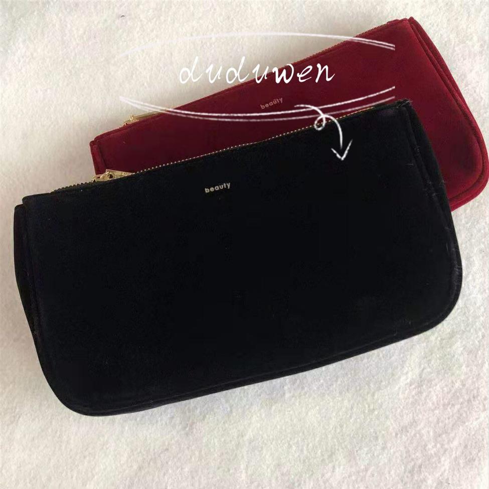 24x15x7cm present G Fashion Black Zipper Bag Elegant G Beauty Cosmetics Storage Bag VIP Case Fashion Velvet Makeup Organizer Bag234h