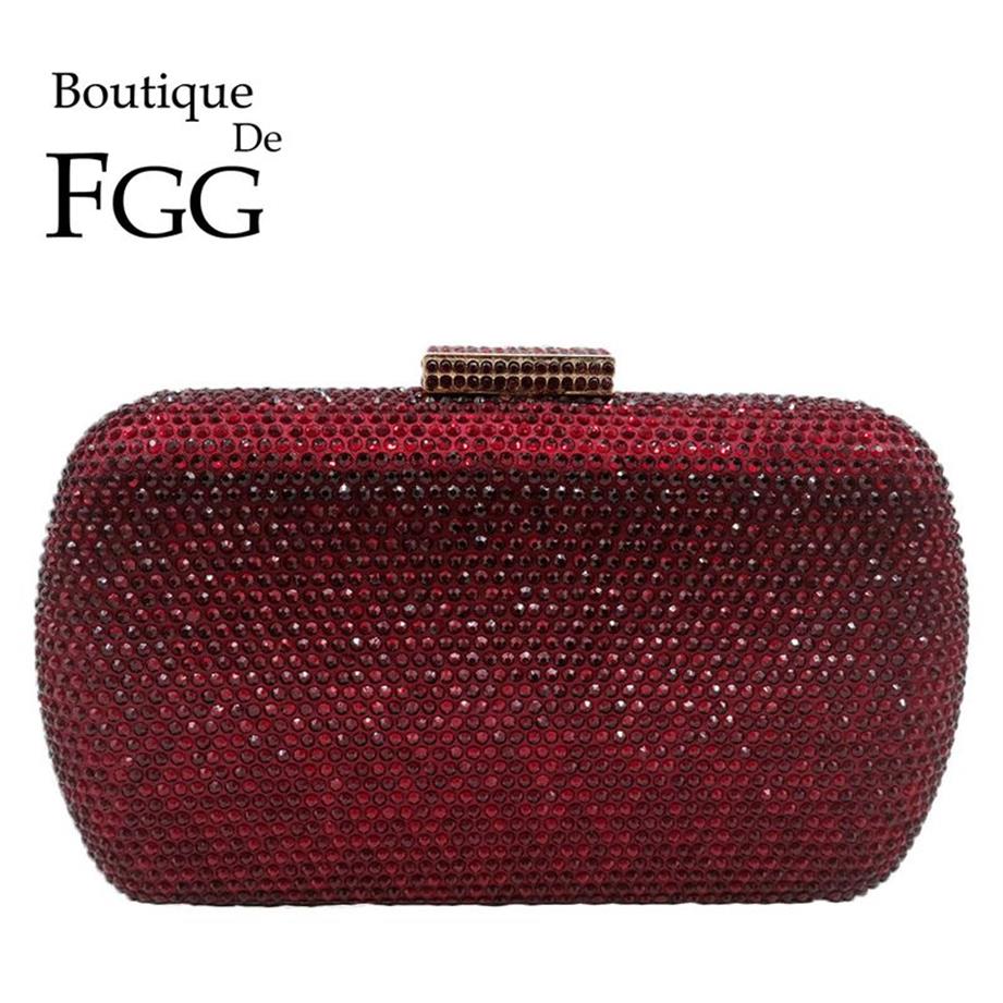 Boutique de FGG Wine Red Women Crystal Evening Bags Wedding Metal Clutches Party Cocktail Purse and Handbag 220321304J