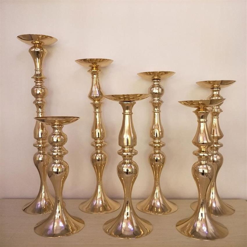 Bröllopsdekoration Centerpiece Metal Candle Holder Gold Flower Vase Tabletop Candlestick Tall Flower Stand243m