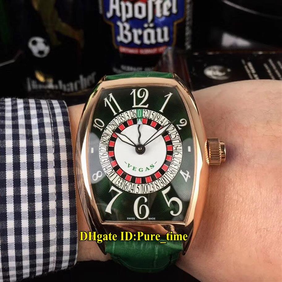 Cheap New 8880 Vegas Casino Russian Turntable Green White Dial Automatic Mens Watch Rose Gold Case Green Leather Strap Gents Watch307o