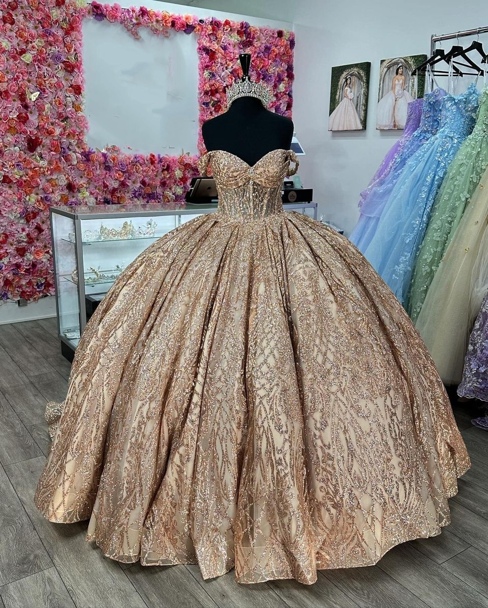 Shimmering Glitter Tulle Quinceanera Dress Detachable Back Bow Ball Mexican Quince Sweet 15/16 Birthday Party Gown for 15th Girl Drama Winter Formal Prom Gala Berry