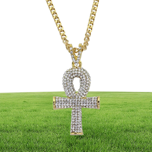 hip hop Anka cross diamonds pendant necklaces for men Religious golden silver luxury necklace Stainless steel Cuban chain jewelry8839685