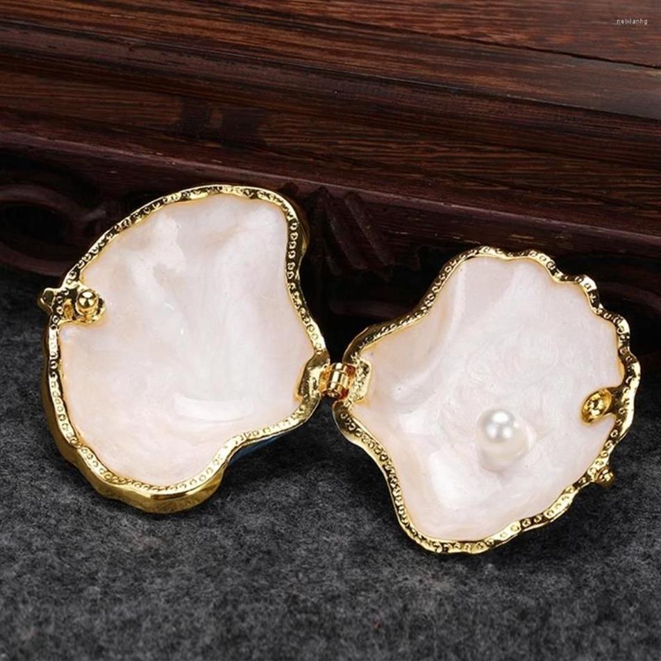 Storage Bottles Pearl Shell Hinged Jewelry Box Wedding Ring Holder Vintage Mussel Seashell Figurine Trinket Case Creative Gift275R
