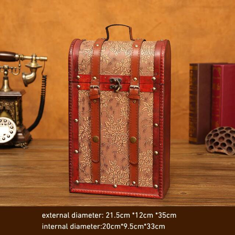 Vintage Archaistic Single/ Double Red Wine Box Portable Wood Wine Box Retro Gift Wine Storage Box Case Bottle Packag With Handle