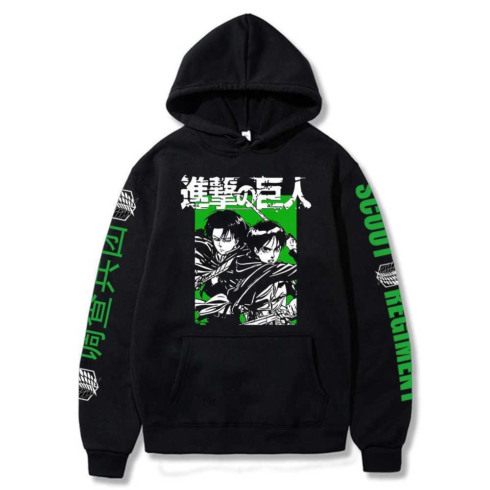 Men's Hoodies Sweatshirts Black Hooded Anime Attack on  AOT Merch Ackerman Levi Scout Regiment Printed Hoodies Men Women Sweatshirts Cozy PulloversL231122