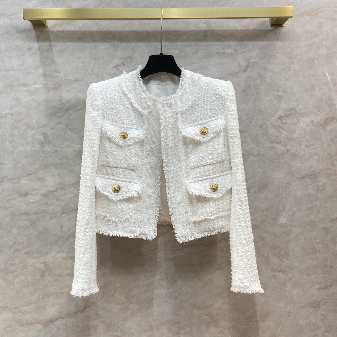 Pink/White Short Coats Designer Metal Buttons Pockets Tassels Women's Jackets Milan Runway Coats 1211097