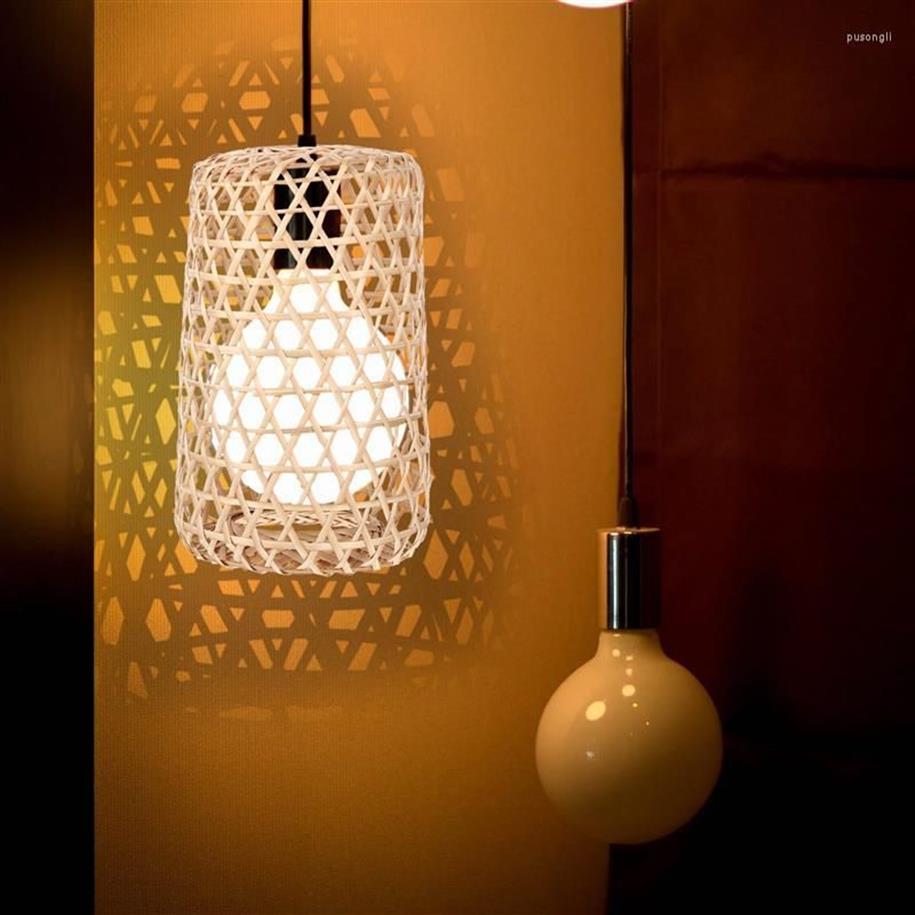 Lampade a sospensione Paralume Lampada Luce Rattan Tonalità di vimini Copertura soffitto intrecciata Lampadario Paralume Tamburo a muro Tavolo Appeso Sconce Bulb260J