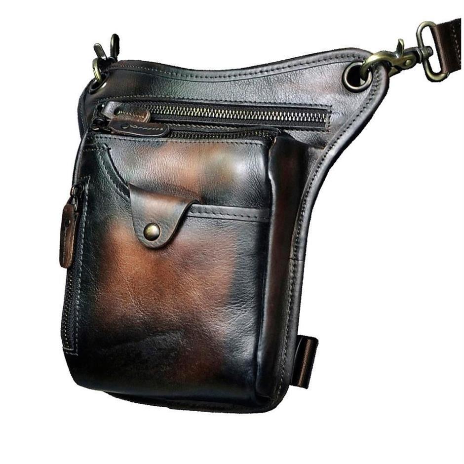 Genuine Real Leather Men Design Casual Messenger Crossbody Sling Bag Fashion Waist Belt Pack Leg Drop Bag Phone Pouch 211-5 MX2007204f