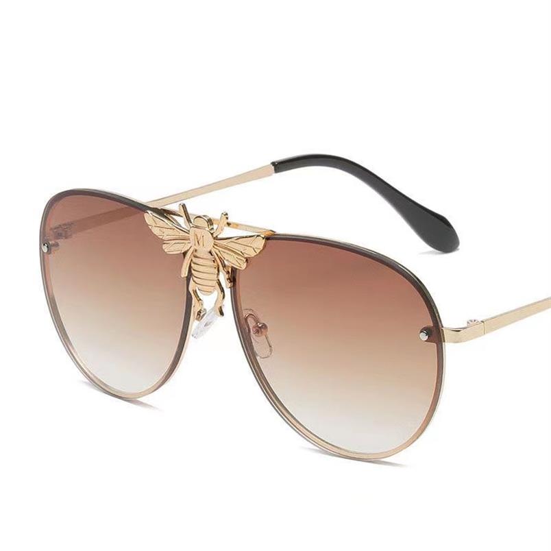 Designer pequena abelha óculos de sol armação de metal lente oval UV400 piloto clássico retro óculos anti UV unissex masculino e feminino 300J