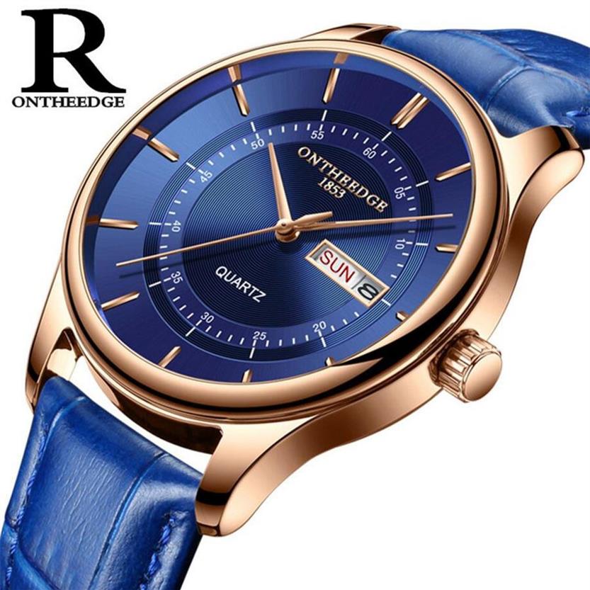 Hoge Kwaliteit Rose Gouden Wijzerplaat Horloge Mannen Leer Waterdicht 30M Horloges Business Fashion Japan Quartz Auto Datum Mannelijke klok 2259U