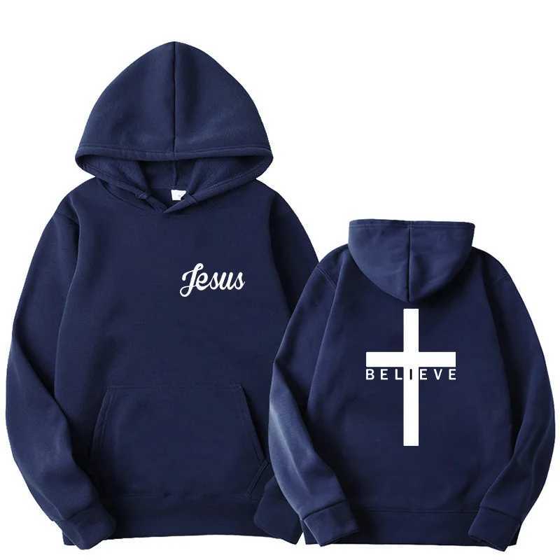 Felpe con cappuccio da uomo Felpe da uomo Believe Cross Jesus Felpe stampate da uomo Design con coulisse Felpa con cappuccio Top Harajuku Primavera Autunno con cappuccio Streetwear SportwearL231209