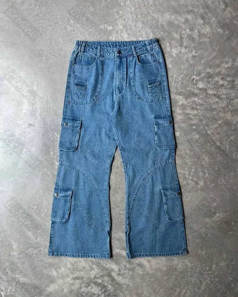 Jeans pour hommes Pantalons Baggy Jeans Rétro Drapé Ample Pantalon Large Casual Grande Poche Pantalon Cargo Y2k Denim Hommes Déchirés Vêtements Pour Hommes L231122