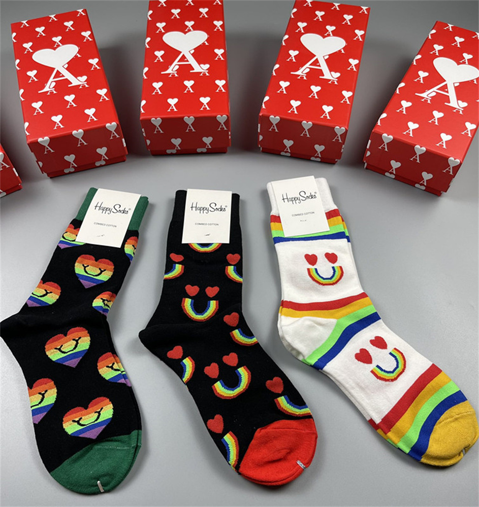 2023 Brand Fashion Multicolor Cotton Socks for Men's and Women's Breathable Long Tube Socks, Mixed Football and Basketball Socks Three Pairsz3