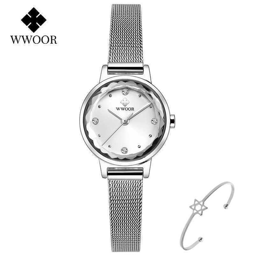 WWOOR Orologio da donna in argento Orologi da donna Orologi da polso da donna in acciaio creativo Orologio da donna impermeabile Relogio Feminino 210603299o