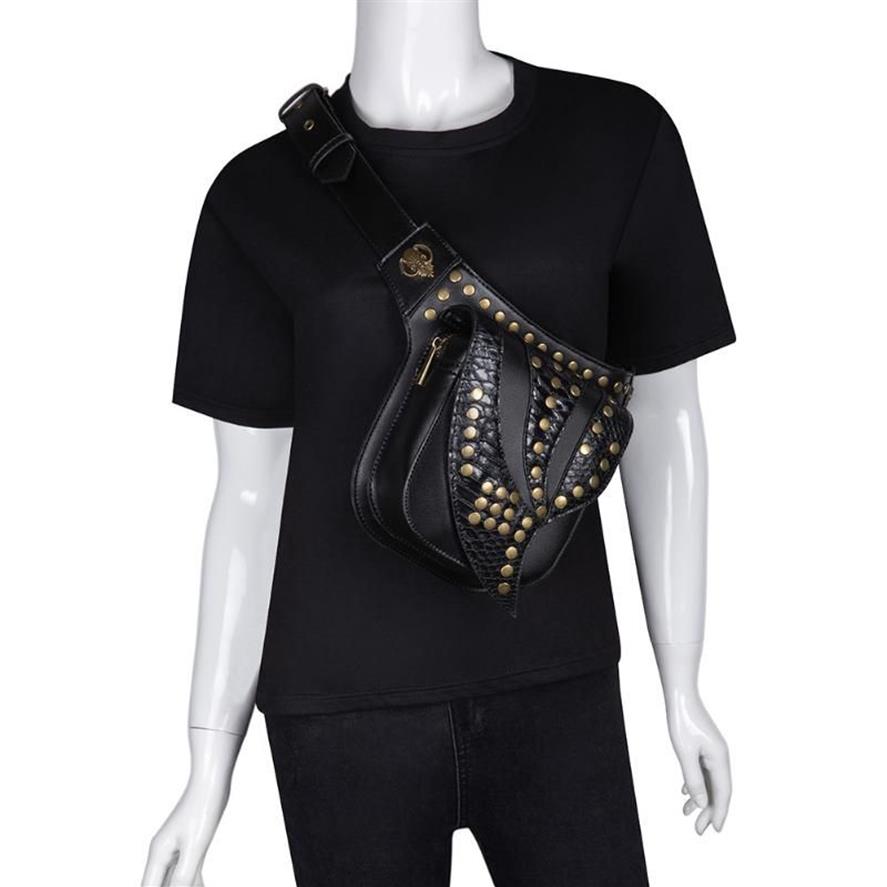 Sacs de taille rétro Sac à vapeur en cuir punk serpentin crossbody rock crocodile gothique rivet bandise fashion moteur de moto leg293o