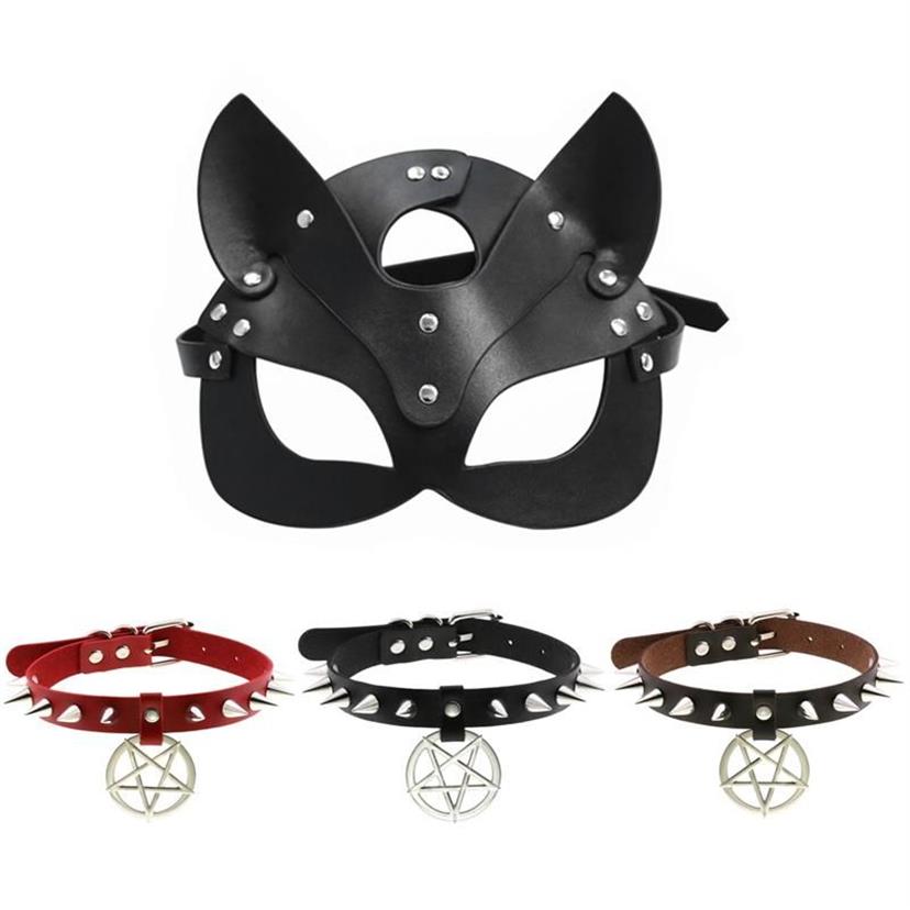 Andra evenemangsfest levererar svart läder ögonmask sm fetisch krage kvinnor halloween cosplay sex ögonbindel för män erotiska acc239y