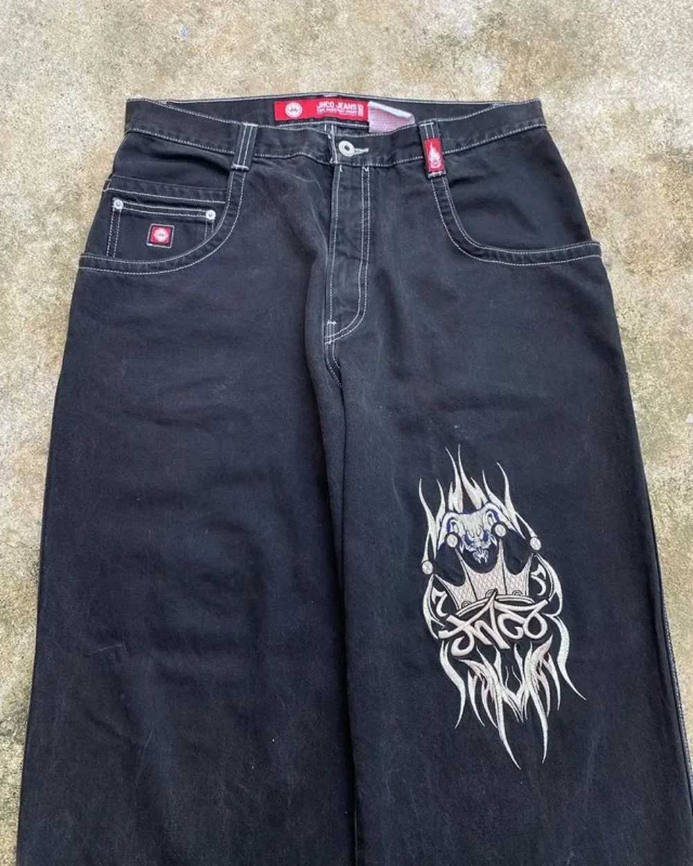 Jeans pour hommes surdimensionné Hip Hop motif jean Streetwear JNCO Baggy jean pantalon noir hommes femmes Y2K Harajuku décontracté gothique jambe large pantalon L231122