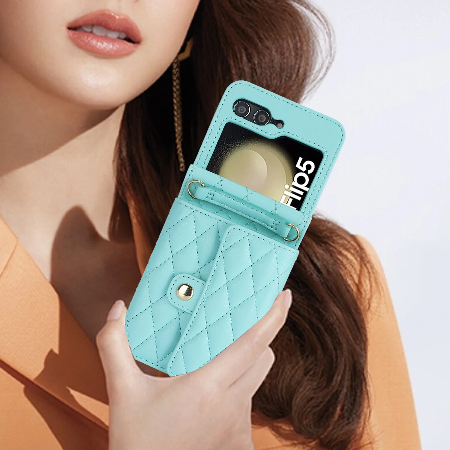 Bolsa carteira crossbody capa de telefone de couro para Samsung Galaxy Z Flip 5 4 3 Flip5 Flip4 Flip3 5G Capa de bolsa com suporte para cartão de crédito com alça cordão Proteção de bloqueio RFID