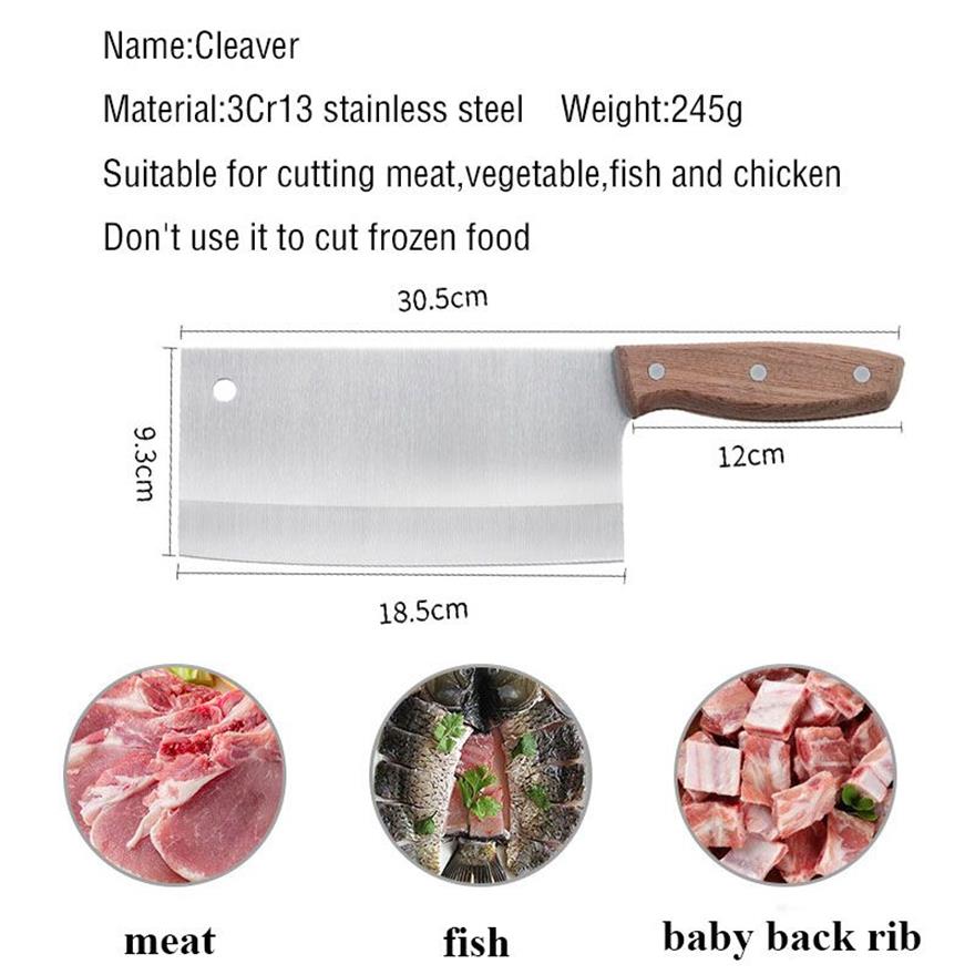 Chef di cucina in acciaio inossidabile LNIFE Mannaia da macellaio Chopper Tagliaverdure da cucina LNIFE con manico in legno240c