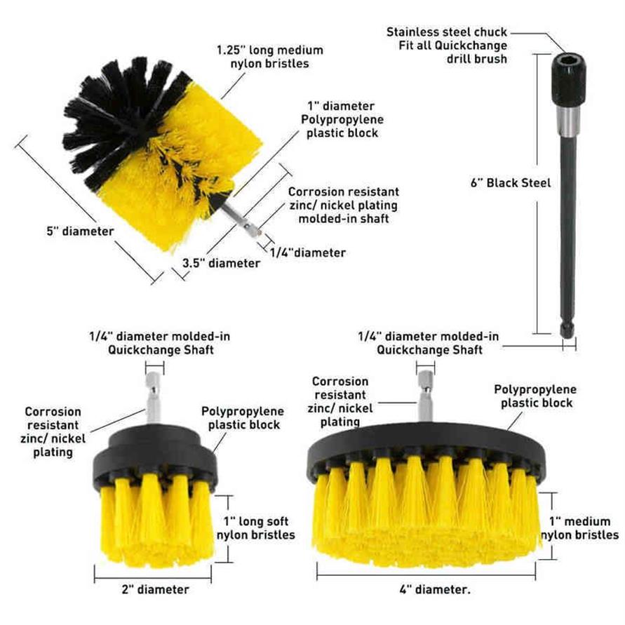 Kit spazzola trapano elettrico Detergente multiuso Strumenti la pulizia degli pneumatici piastrelle Bagno Cucina Spazzole rotonde in plastica 21263D