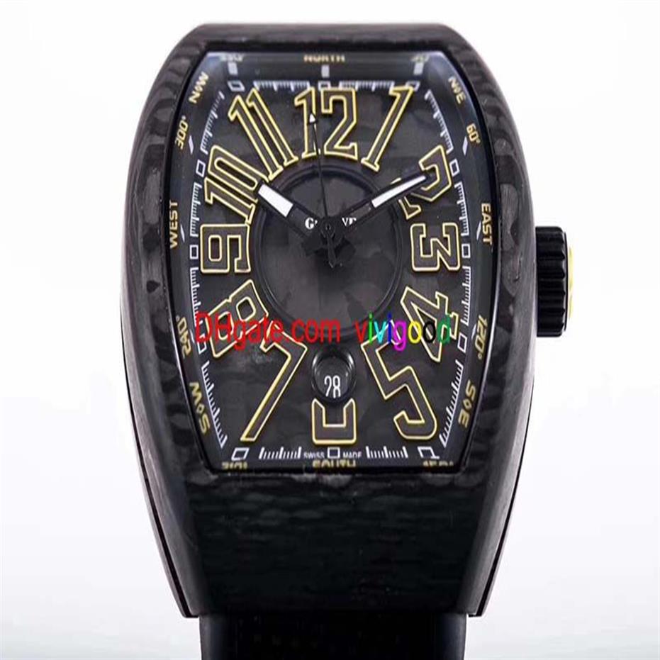 orologi da uomo di alta qualità Vanguard Orologio automatico con data automatica Orologio da uomo quadrante nero in fibra di carbonio Orologio maschile in gomma Orologio sportivo da uomo w275R