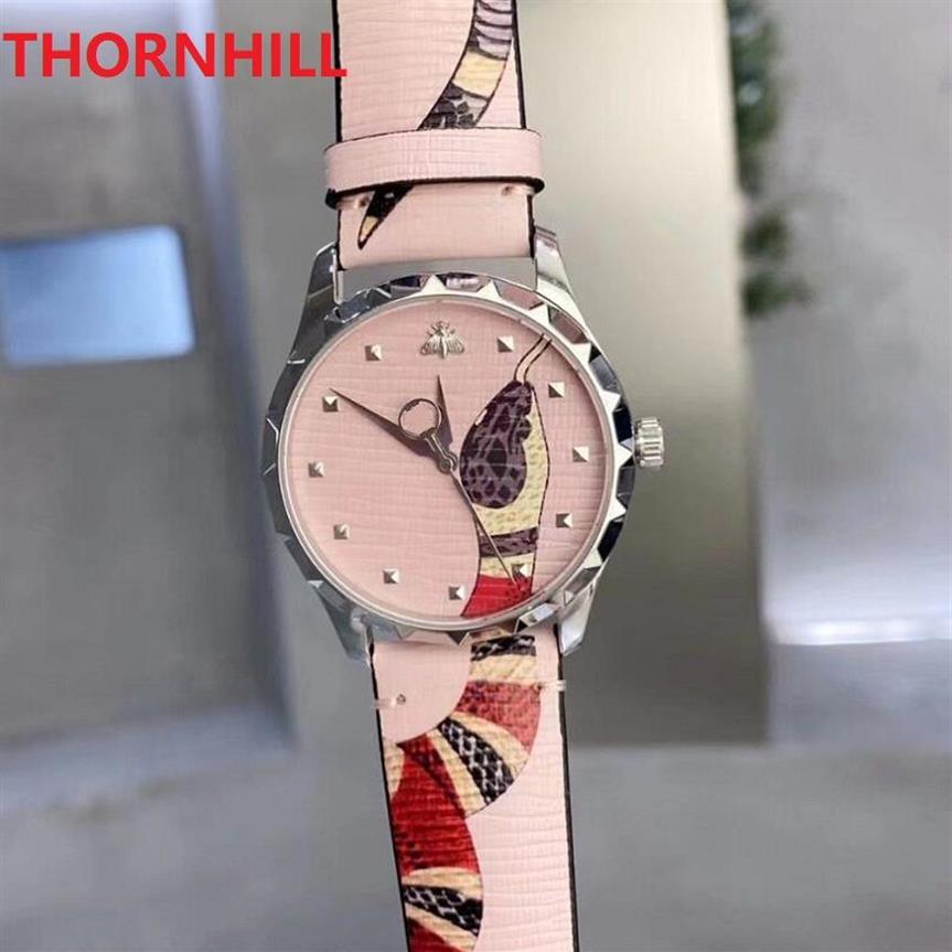 squisito cinturino in vera pelle genuina al quarzo orologi da donna da uomo 38mm moda ape serpente quadrante scheletrato orologio di design regali334S