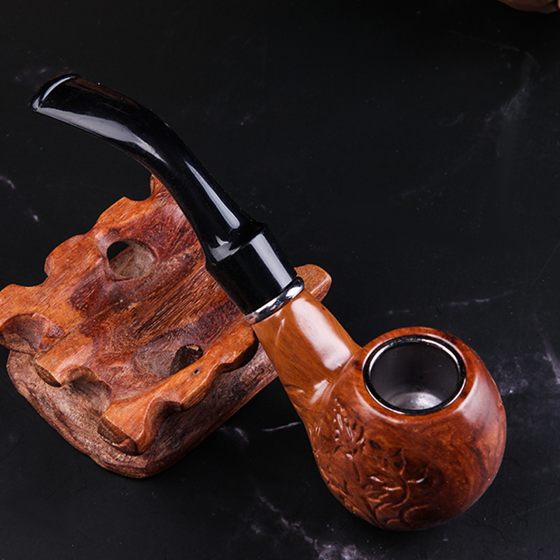 Smoking pipes Men's entry-level carved iron pot, rubber wood pipe, curved old-fashioned pipe and smoking set