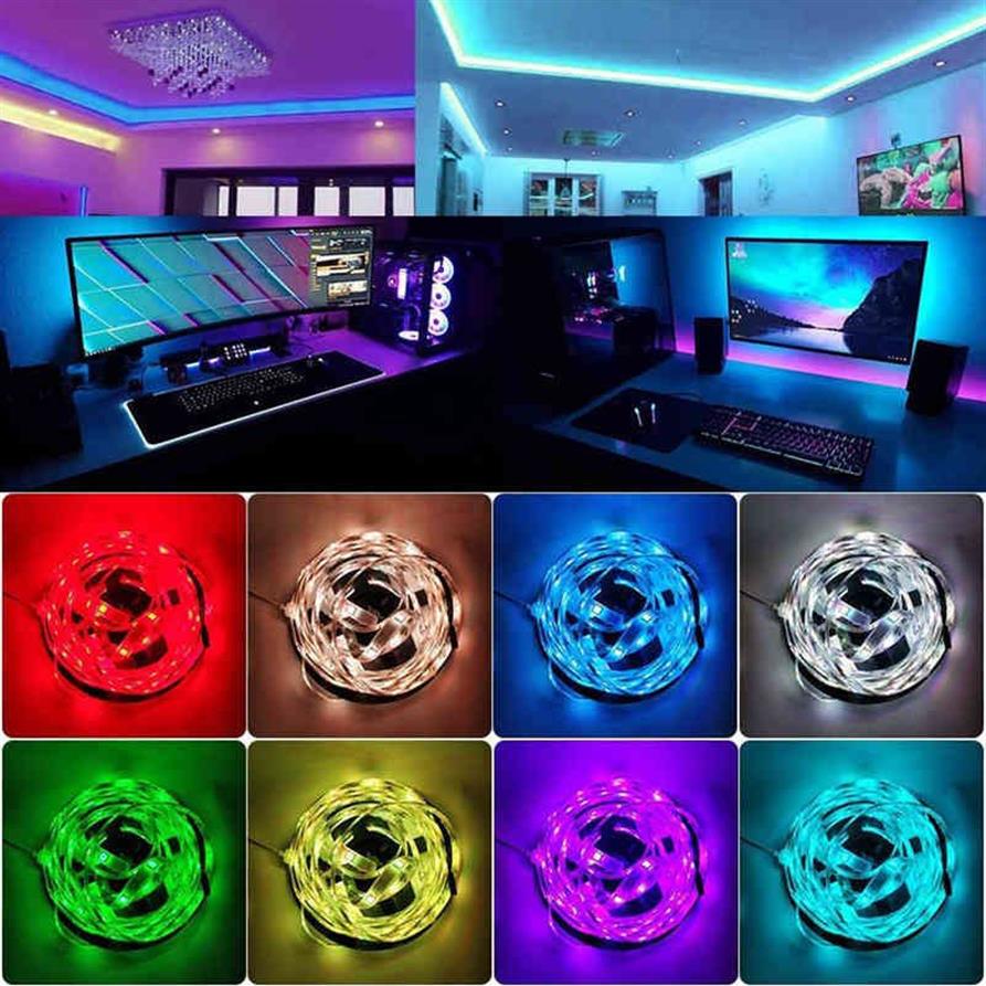 1M 2M 5M RGB LED Strip Lights SMD5050 مرنة USB غير مقاومة للماء LED LED شريط الإضاءة الخلفية شريط LRIBBON LED للغرفة W2242M