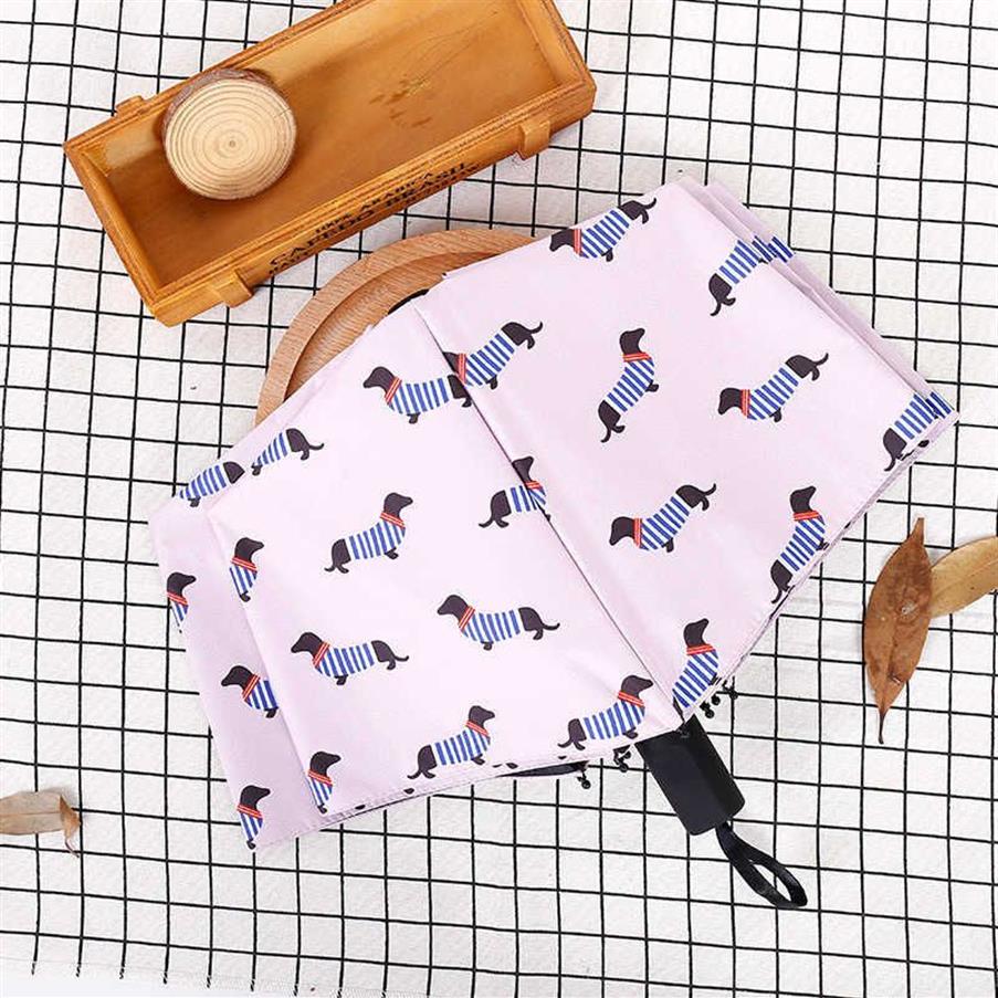 縞模様の犬の傘のポケット傘3折りたたみ新鮮なパーティーストリーク犬パラソルサニーレインピンク傘女性H1015286R