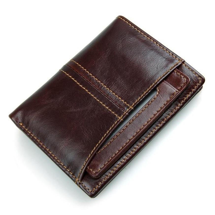 Äkta läder män plånböcker bifold korta män handväska manlig koppling med korthållare mynt pursar plånbok brun dollar 222o