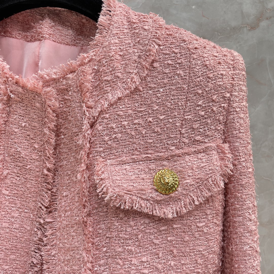 Pink/White Short Coats Designer Metal Buttons Pockets Tassels Women's Jackets Milan Runway Coats 1211097