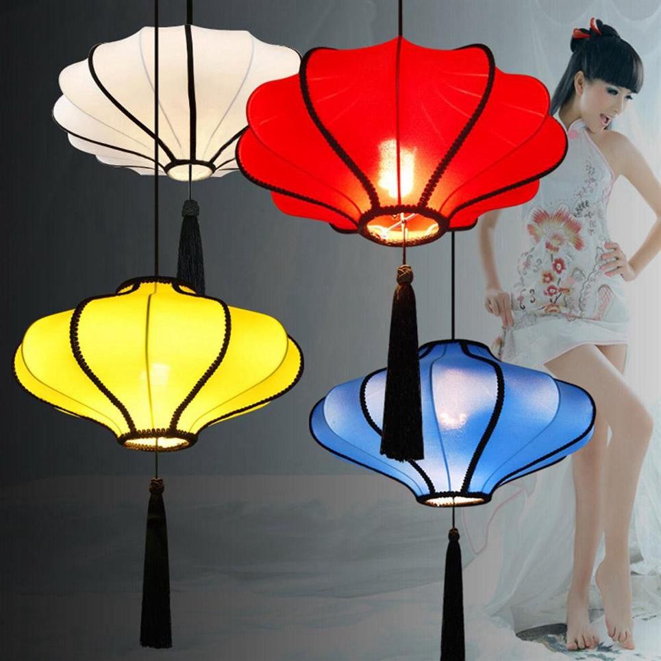 Chinese Style Lantern Dining Room Pendant Lamp Fabric Lampshade Chinatown Restaurant Hanging Lights Retro Living Parlor Drop Light260A