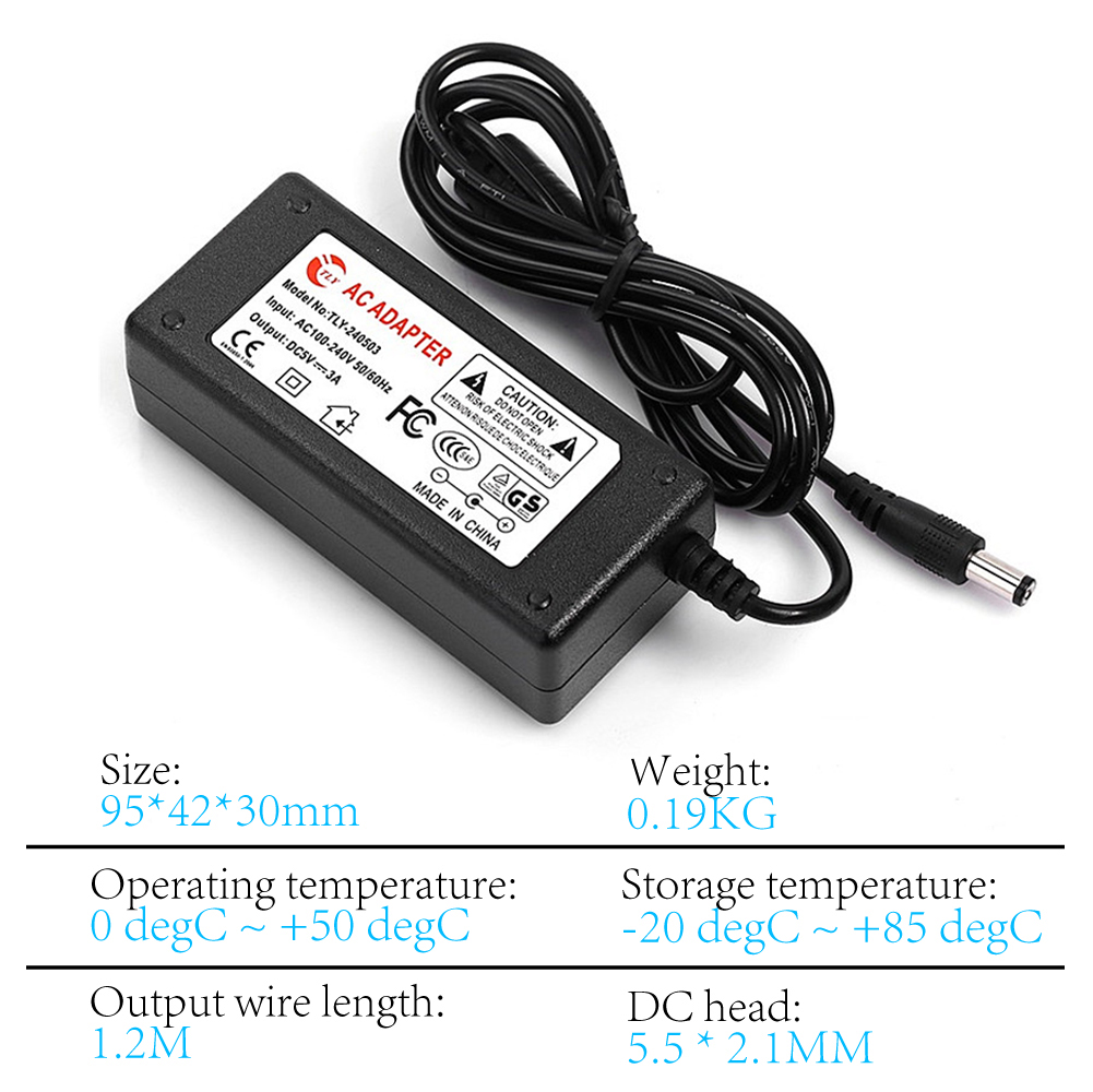 HONGPOE DC 24 W 5 V adaptateur alimentation AC 100 V-240 V 3A chargeur convertisseur adaptateur pour bandes LED lumière 5 V 3A